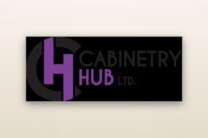 Cabinetry Hub logo presented as a black wall sign