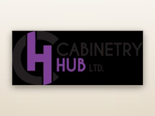 Cabinetry Hub logo presented as a black wall sign
