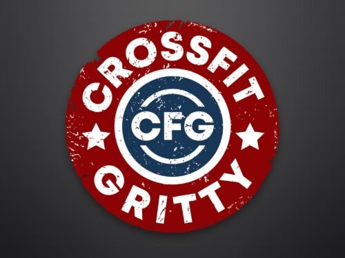 CrossFit Gritty logo presented as signage on a dark gym wall