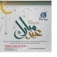 Social media design for Global Travel and Tours, Eid Mubarak greeting post