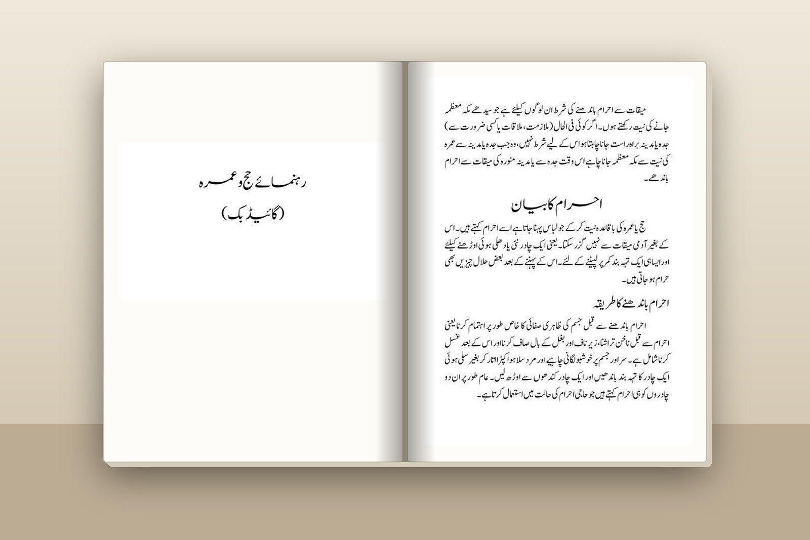 MM Voyages Hajj and Umrah guide book shown open, title page and inside page