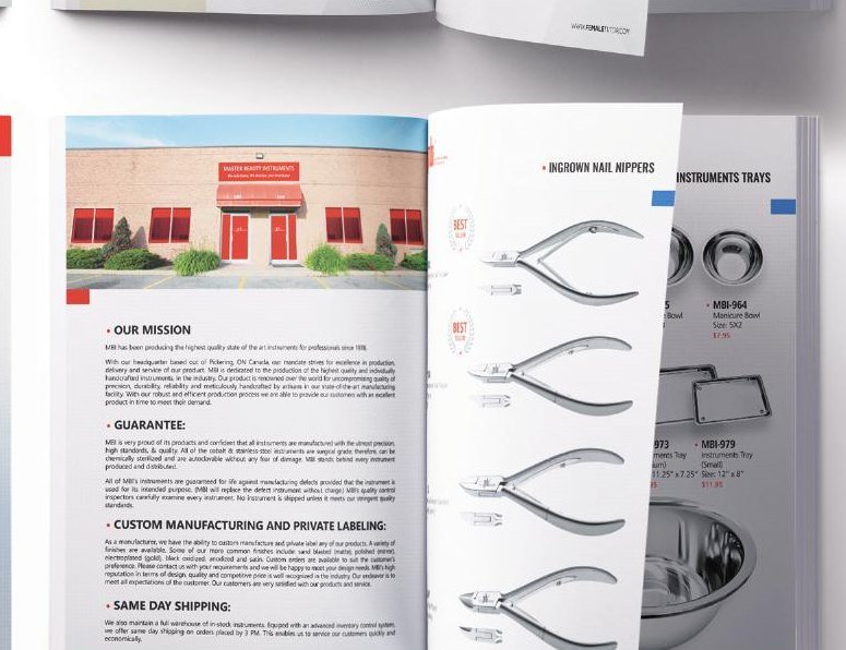 MBI Master Beauty Instruments catalogue inside spread