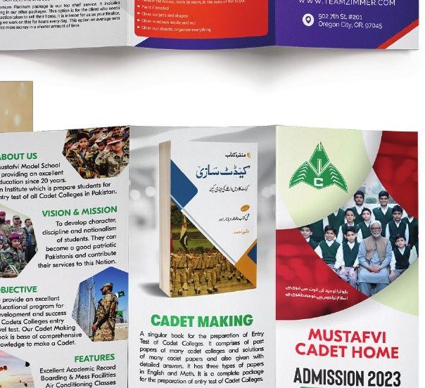 Mustafvi Cadet Home Admission 2023 tri-fold brochure
